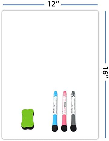 Buzdolabı için Manyetik Kuru Silme Beyaz Tahta Levha 12 x 16 / 3 Renk ince uçlu Manyetik İşaretleyiciler (Mavi, kırmızı, Siyah)