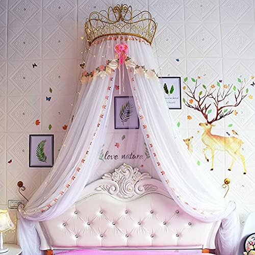 SSLW Prenses Gölgelik Kızlar için Yatak Odası Dekor, Şifon Metal Taç Yatak Perde Perdelik Dekoratif Sivrisinek Kapalı Oyun okuma