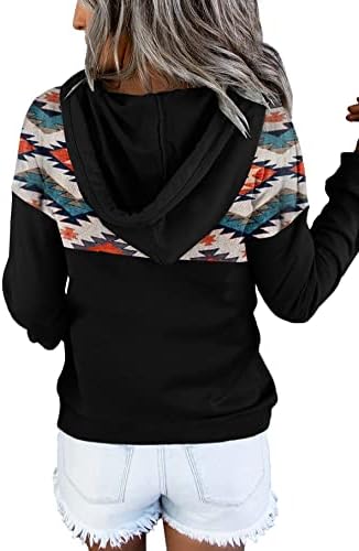 ETCYY Kadınlar Batik Hoodies Sweatshirt Uzun Kollu Nedensel Gevşek İpli Düğme Aşağı Kazak Tops ıle Cep