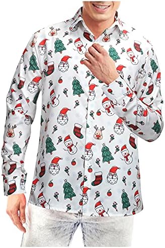 BHSJ erkek Noel Noel Baba Kardan Adam Baskı Düğme Aşağı Turn - aşağı Yaka Parti Gömlek Tops Noel Casual Gömlek Erkekler için