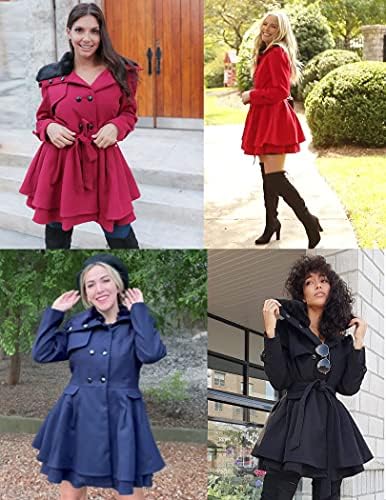 Zeagoo kadın Moda Faux Kürk Yaka Kruvaze Kalın Yün Trençkot Ceket