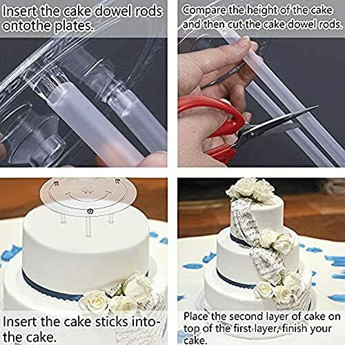Kek Dübel Çubukları Seti, Plastik Kek Destek Çubukları, Katmanlı Kek Yapımı ve İstifleme için 3 ADET Kek Tahtası ile Kek Standı