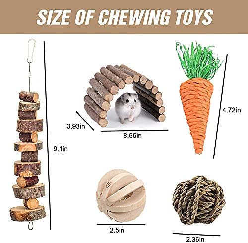 TOLMIOW Hamster Çiğnemek oyuncak seti 12 Paket, doğal Ahşap Hamster Oyuncaklar ve Aksesuarları Diş Bakımı Molar Oyuncaklar Kobay