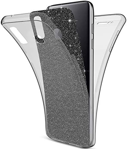 IKASEFU Samsung Galaxy A40 Kılıf İle Uyumlu Şeffaf Glitter Bling Sparkly Ultra İnce Şeffaf 360 Tam Vücut Koruma Esnek TPU silikon