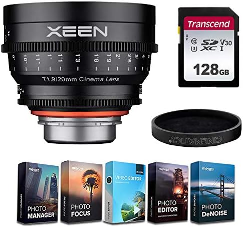 XEEN XN20-C 20mm T1.9 Profesyonel Cine canon lensi EF Dağı + 5-Pack Fotoğraf / Video Düzenleme Yazılımı ve 128 GB Transcend Yüksek
