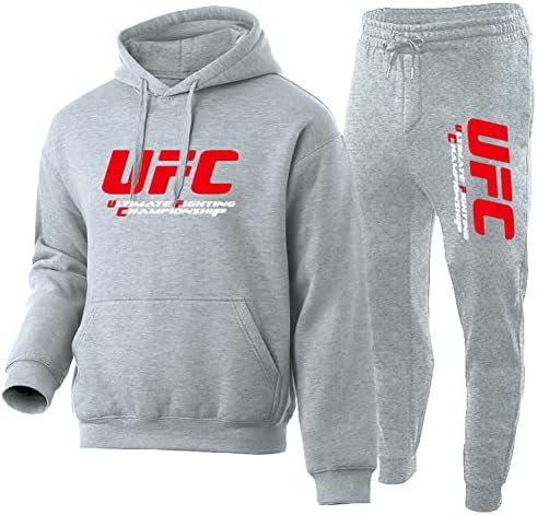 Hoodie Genç Uzun Kollu Üst ve Pantolon, Kış UFC Baskı MMA Spor Egzersiz Takım Elbise, UFC Hayranları için Hediye (Renk : Gri-2,