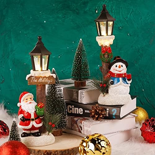 Noel masa Süsleri, 2 Paket 11.4 İnç Kardan Adam Santa Centerpieces ile Light Up Sokak Lambaları, pil Kumandalı Işıklı Noel Tatil